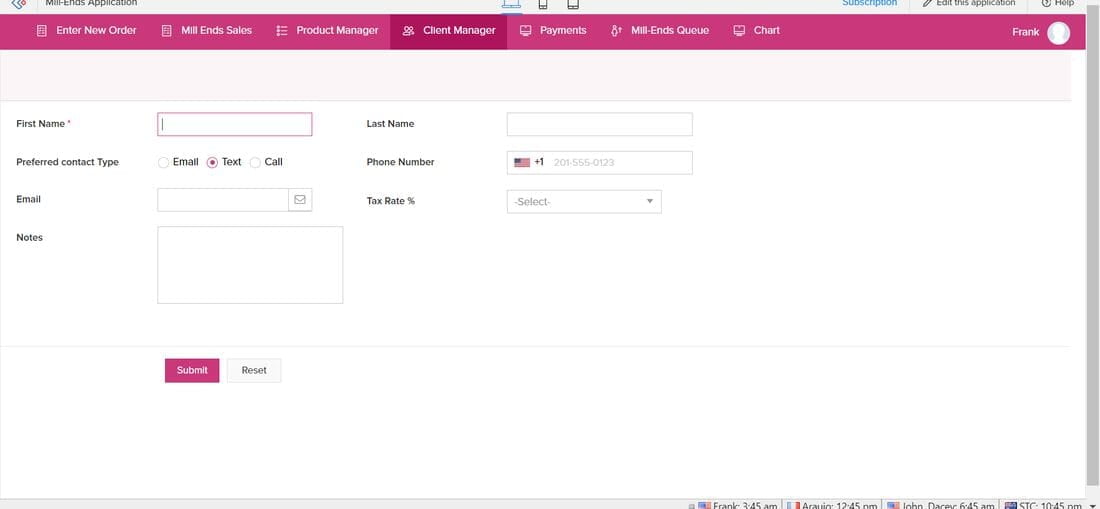 Mill Ends add new client form